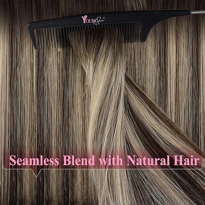 YoungSee Invisible Tape in Hair Extensions Balayage Tape in Hair Extensions Human Hair Dark Brown Roots Ombre Ash Blonde Tapein Extension Real Human Hair for Short Hair 12Inch 20pcs 30g