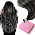 YoungSee Nano Extensions Human Hair Black Ombre Nano Ring Hair Extensions Balayage Black to Silver Nano Loop Hair Extension Silver Nano-Link Extension Cold Fusion 1g/s 50g 16inch