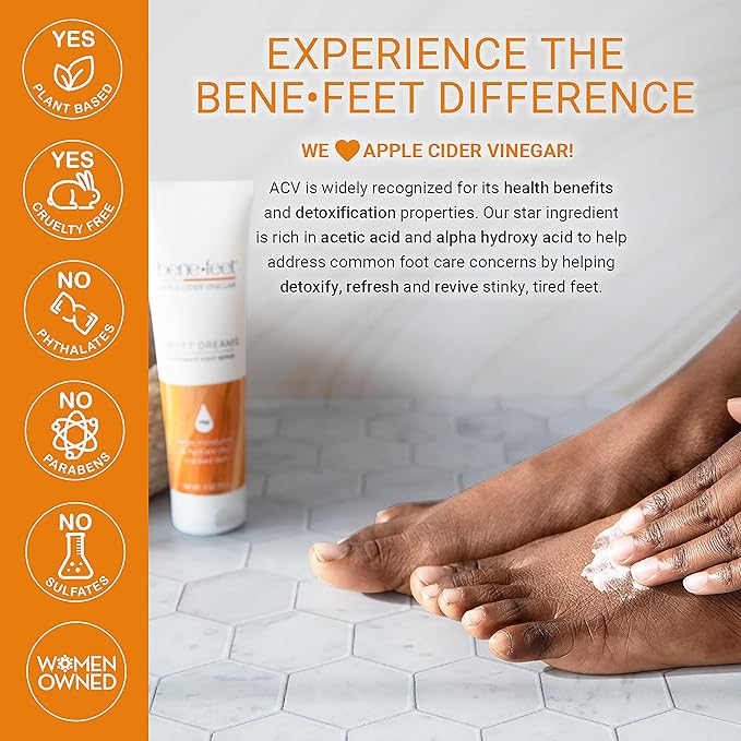 Benefeet Sweet Dreams Overnight Foot Repair - Night Cream for Detox, Moisturize & Soften Dry Cracked Skin, With Apple Cider Vinegar, Turmeric & Borage Oil, 4oz