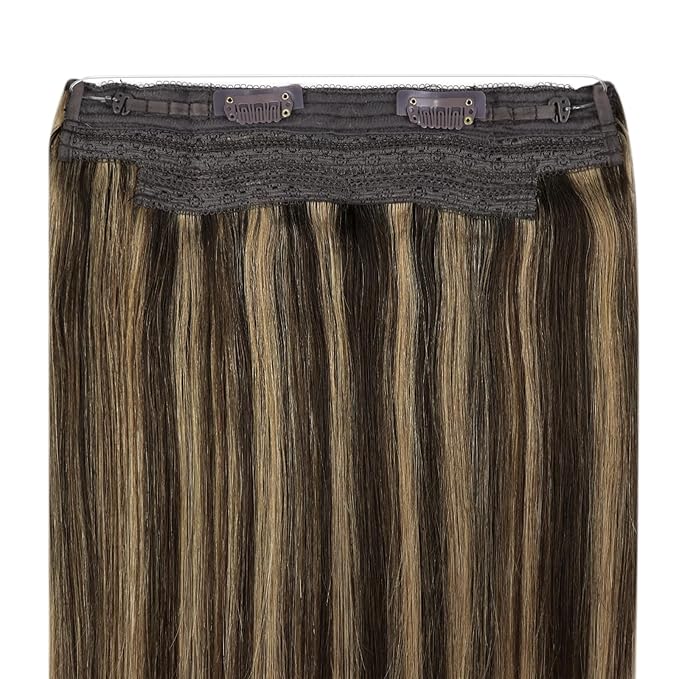 YoungSee 120G Brown Wire Hair Extensions for Women Highlight Hair Extensions Wire Dark Brown Highlights Blonde Fish Line Extension for Women 16inch
