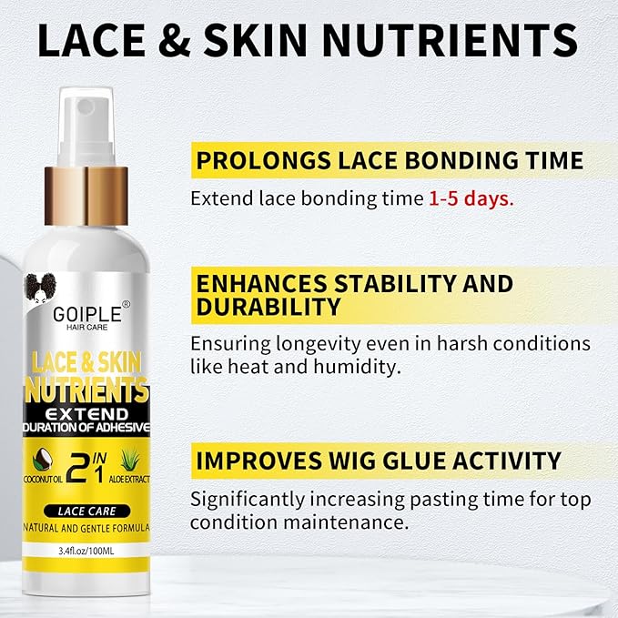 Wig Accessory Essentials Kit Lace Front Wig Glue, Wig Adhesive Extension Spray for Extend Boding Time of Lace Glue, Natural and Gentle Formula Lace & Skin Nutrition Spray Extend Duration of Adhesive