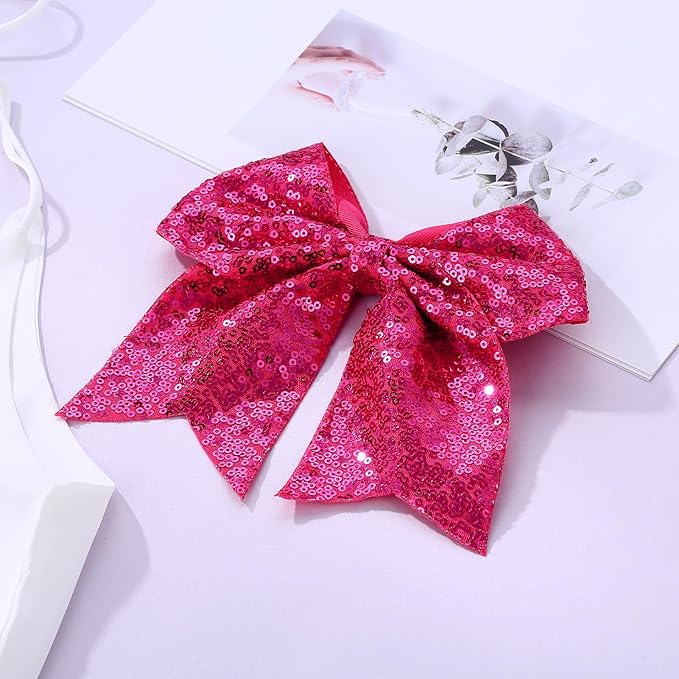 Large Big 7 Inch Glitter Bow Clip Sequin Bling Party Hair Accessories for Women Teens Girls Kids 1 Pcs (Hot Pink)