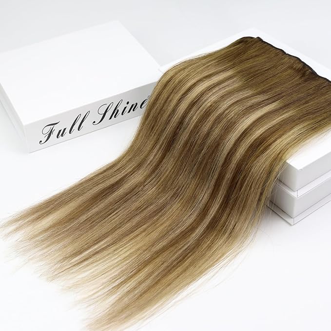 Full Shine Seamless Hair Extensions Clip in 20 Inch Ombre Brown and Medium Brown Highlight Blonde Hair Extension Clip ins Long Silky Straight Hair 60 Grams 3 PCS