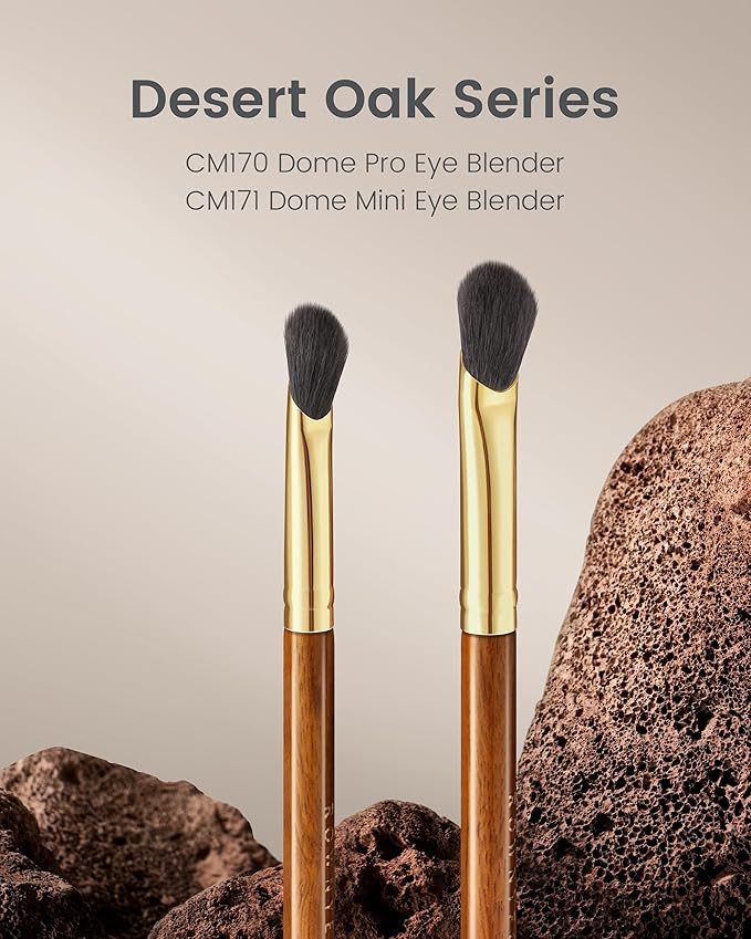 Desert Oak Series Thumb-Shaped Eyeshadow Brush （Small） - Curved Brush Head Mimics Natural Finger Contour, Premium Goat Hair & Bubinga Handle for Lid/Crease Blending (CM 171)