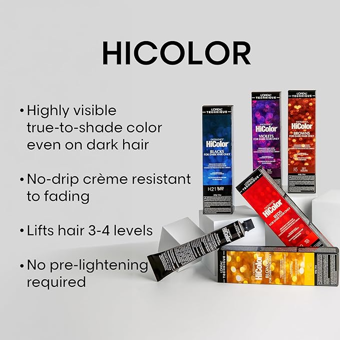 L'OREAL TECHNIQUE HiColor Reds Permanent Hair Color - Lifts Dark Hair in One Step Leaving No Brassiness, Rich & Smooth Creme Formula, Intense & Long-Lasting Color, H12 Deep Auburn Red