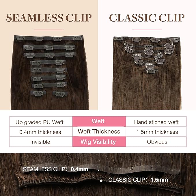 GOO GOO Clip in Hair Extensions Real Human Hair, Remy Human Hair Extensions Clip ins for Women, Natural Human Hair, 18inch 170g 9Pcs, #4A Chocolate Brown