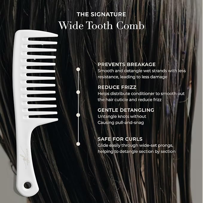 Goldie Locks Signature Wide Tooth Comb – Extension & Curl Friendly Detangling Comb for Wet or Dry Hair – Gentle on Delicate Strands, Curls & Hair Extensions