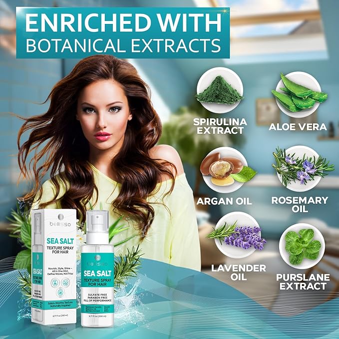 Sea Salt Spray - Dry Hair Texture for Women and Men - Products for Volume for Fine, Wavy and Curly Hair - Thickening, Texturizing and Light Volumizing Effect - Alcohol Free Formula - Travel Size