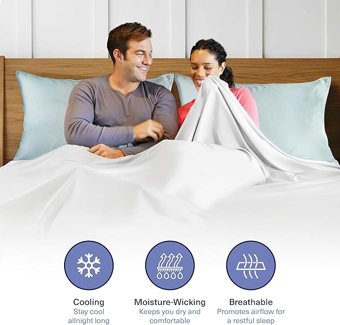 Kickoff Viscose Bamboo Pillowcase, Queen, Set of 2, 100% Organic Hidden Zippered Viscose Bamboo Pillow Case Queen Size, Cooling Pillow Cover for Hot Sleepers (20"x30" Coastal Blue)