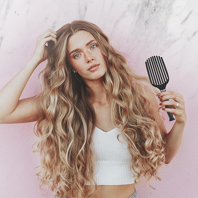 Premium Tangle Buster Brush – Soft Nylon Travel-Friendly Bristles – Long Durable Rubber Handle – Ideal for Wet and Dry Hair & Easy Grooming, Black Color