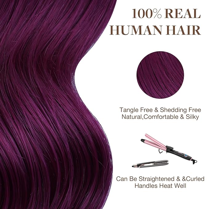 GOO GOO Tape in Hair Extensions Human Hair, Violet, 22inch 30g 10pcs, Colored Tape ins Human Hair Extensions, Silky&Soft Invisible Tape Ins, Hair Highlighted for Party