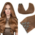PINKPEARL Clip in Hair Extensions Real Human Hair, Remy Human Hair Extensions Clip ins for Women, Natural Human Hair, 18inch 120g 7Pcs, #33 Auburn(#33-18)