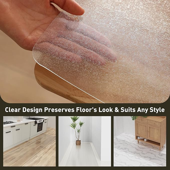 3'x10' Vinyl Runner Rug for Hallway, Clear Waterproof Kitchen Mat for Floor, Non-Slip Plastic Floor Mat for Entryway, Easy Clean Durable Area Mat for Bedroom, Laundry Room