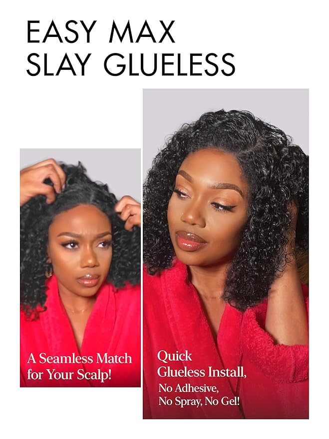 LUVME HAIR 5X5 Deep Curly 10 Inches100% Human Hair Wigs Curly Deep Wave Glueless Lace Front 10 Inches, Pre Cut Plucked Hd Lace Short Wig Ready To Go Natural Color Straight Bleached Knots Black Wigs