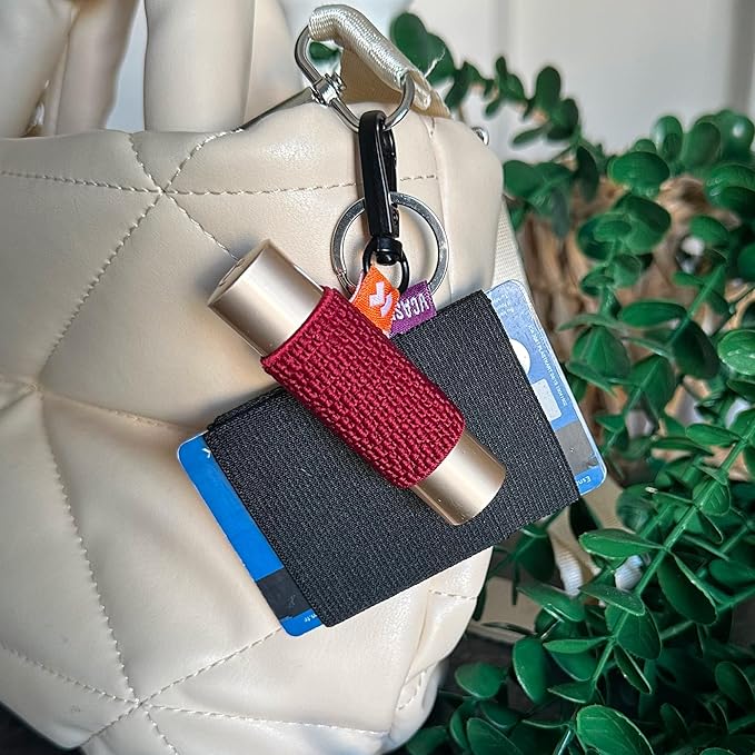 LipBalm Holder with Keychain, Lipstick Holder Keychain, Lip Gloss Holder Keychain, Never Lose Your Lip Balm, Lip Gloss or Lipstick with Cute Elastic Lip Balm Keychain Holder (Cherry)