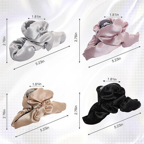 4Pcs Satin Hair Claw Clips Set, Large Silk-Like Hair Jaw Clamps in Champagne-Pink-Black-Gray, Non-Slip Strong Hold Hair Accessories for Thin/Medium/Thick, Stylish Hair Grips for Women Girls