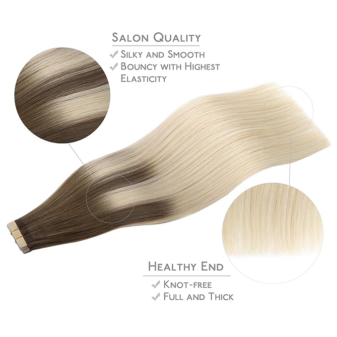 WENNALIFE Tape in Hair Extensions Human Hair, 20pcs 30g 10 inch Sandy Brown to Platinum Blonde Remy Hair Extensions Straight Human Hair Tape in Extensions Skin Weft Tape Extensions Human Hair