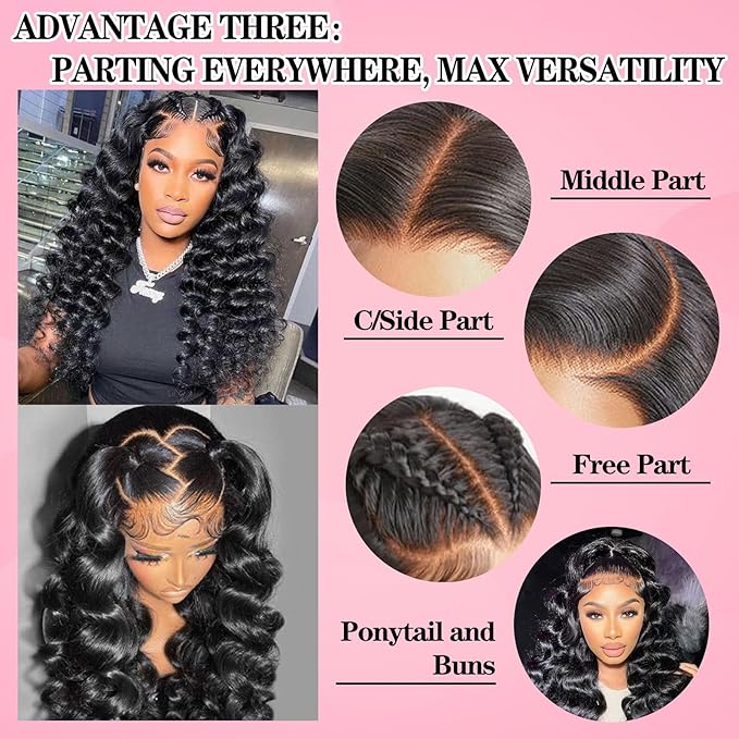 250% Density HD Lace Front Wigs Human Hair Loose Wave 100% Real Human Hair 15A Full 13x4 Large Lace Space Loose Deep Wave Wig Pre Plucked, No Synthetic Blend No Tangle No Shedding Triple Lifespan 3X