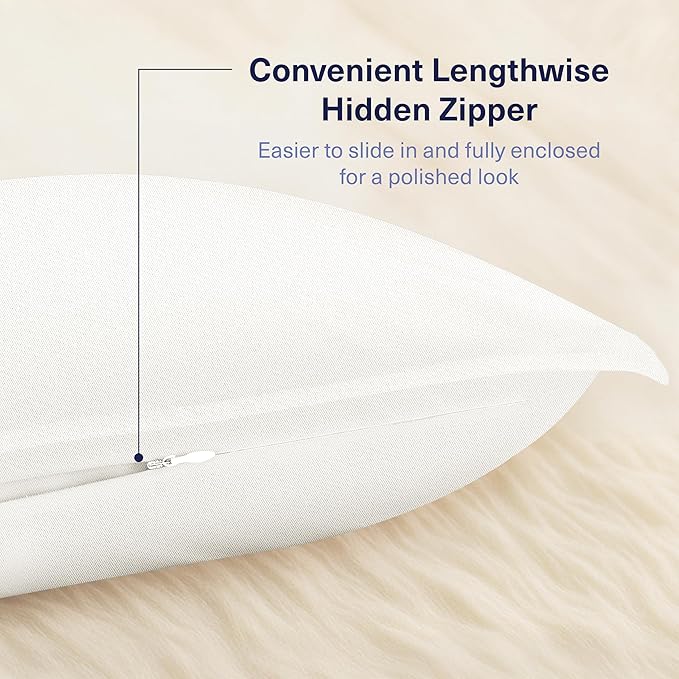 Kickoff Viscose Bamboo Pillowcase, Standard, Set of 2, 100% Organic Hidden Zippered Viscose Bamboo Pillow Case Standard Size, Cooling Pillow Cover for Hot Sleepers (20"x26", Snow White)