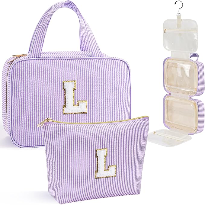 YOOLIFE Kids Toiletry Bag Initial Makeup Bag for Teen Girls - Birthday Gifts for 7 8 9 10 11 12 13 14 15 16 17 18 Year Old Girls, Teen Girl Gifts Trendy Stuff - Letter L, Purple
