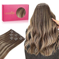 WENNALIFE Clip in Hair Extensions Real Human Hair, 20 Inch 120g 7pcs Balayage Chocolate Brown to Honey Blonde Remy Hair Double Weft Straight Natural Extensiones De Cabello Humano Con Clip Ins