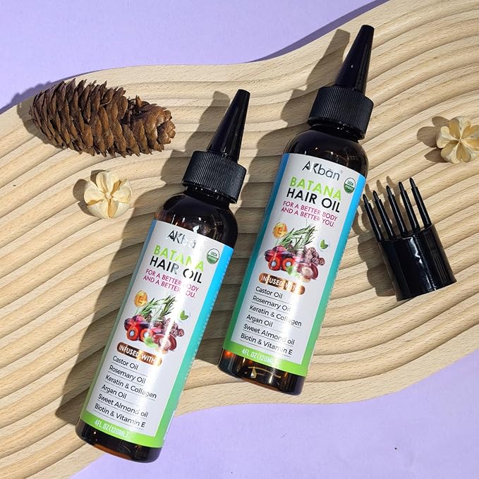 Hair Growth Oil with 100% Pure Batana, Castor, Rosemary & Pumpkin Seed Oils – Infused with Biotin, Keratin & Vitamin E – Strengthening & Thickening Treatment for Healthy Hair – 4 FL OZ