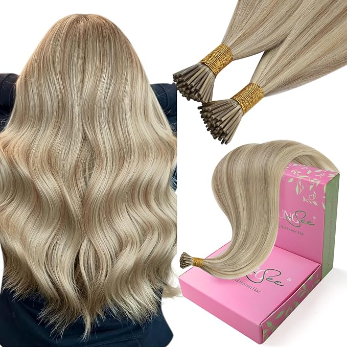 YoungSee I Tip Hair Extensions Blonde Itips Hair Extensions Human Hair Blonde Highlights Itip Hair Extension 18 Inch I-Tip Hair Extension Human Hair 50g 60s Cold Fusion Hair
