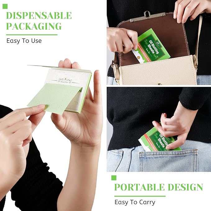 Oil Blotting Sheets for Face - Green Tea,26% Larger,3pk/300 Natural Blotting Paper for Oily Skin,Makeup Friendly Oil Absorbing Sheets,Easy To Grab One