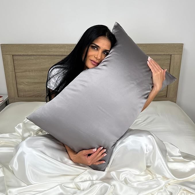Mulberry Park 30 Momme Silk Pillowcase - Grade 6A Charmeuse Weave for Hair and Skin - Luxury Night Sleep - 1 Pc Gunmetal (Standard 20'' x 36'')