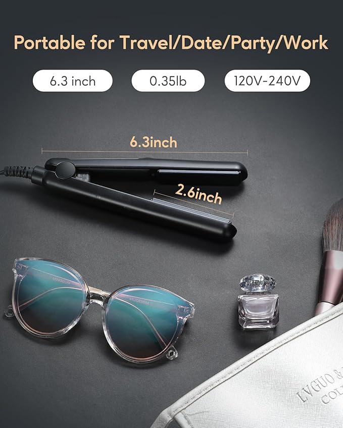 Wavytalk Mini Flat Iron 0.7 Inch Ceramic Mini Hair Straightener, Small Flat Irons for Short Hair, Curls Bangs, Dual Voltage for Travel