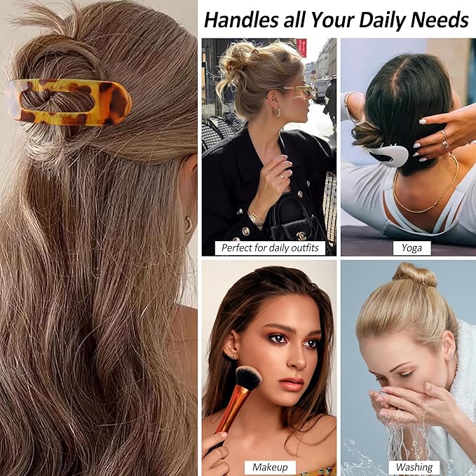 Velscrun Flat Hair Clips for Women Girls, 2 Styles 8 Pcs Lay Flat Claw Clips, Strong Hold French Duck Billed Large Side Hair Jaw Clip for All Hair Types, Fashion Trendy Hair Accessories Leopard