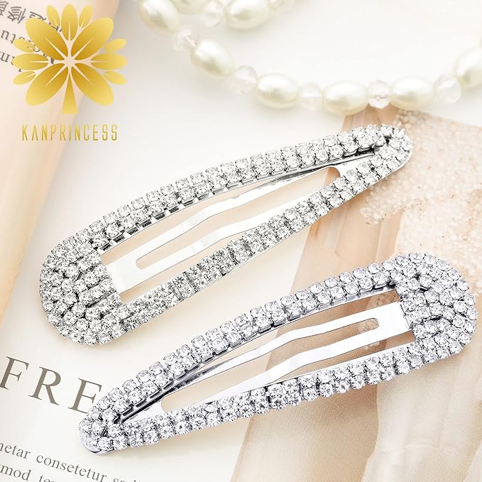Hair Clips, 2Pcs 3.1Inch Rhinestone, Silver, Hair Accessories, Hair Barrettes for Women Girls Bridal, Wedding, Party, Prom
