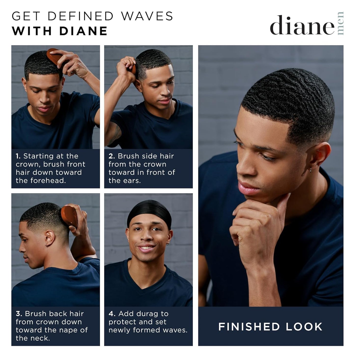 Diane Premium 100% Boar Bristle 7 Row Styling Brush for Men and Barbers, Medium-Firm Bristles for Thick Coarse Hair, Detangling, Smoothing