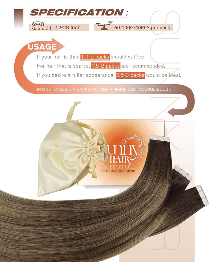 Sunny Hair Tape in Extensions for Women Real Hair 24 inch 100g Tape in Hair Extensions Human Hair Dark Brown Balayage Caramel Blonde Hair Extensions Tape in 40Pcs
