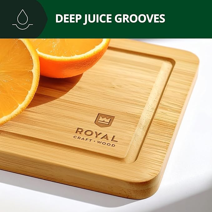 Wooden Cutting Boards for Kitchen Meal Prep & Serving - Bamboo Wood Cutting Board Set - Charcuterie & Chopping Butcher Block for Meat - Kitchen Gadgets Gift
