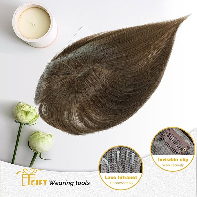 10inch Hair Toppers for Women Clip in Bangs with Thinning Hair Pieces for Women Medium Brown Hairr Topper for Woman 4.4 * 3.1’ Wiglets Hairpieces for Thinning Hairs#4