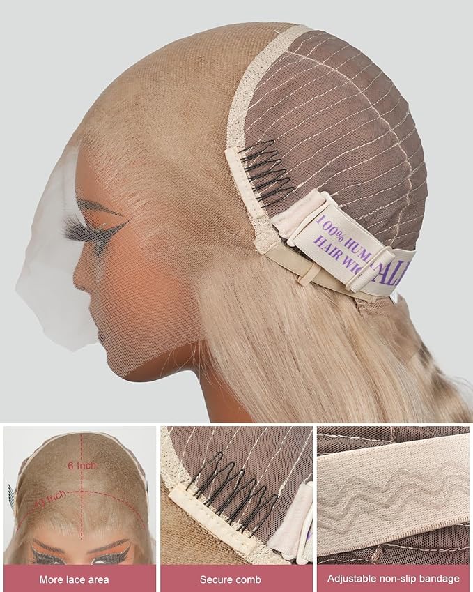 Alididi Ash Blonde Wig Human Hair 180% Density Milk Tea Ash Blonde Wig 13x6 Body Wave Hd Thin Lace Front Wigs Human Hair Full And Thicker Pre Plucked Pre Cut Natural Hairline With Baby Hair 22 inch