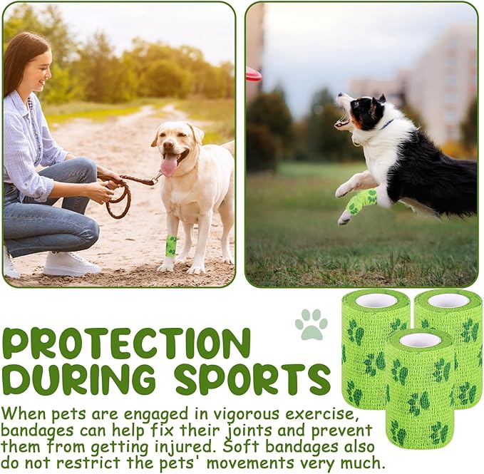 3 Rolls No Chew Bandage for Dogs Bitter Bandage Wrap for Dogs Wound Wrap (3 Inches X 5 yd,Green)