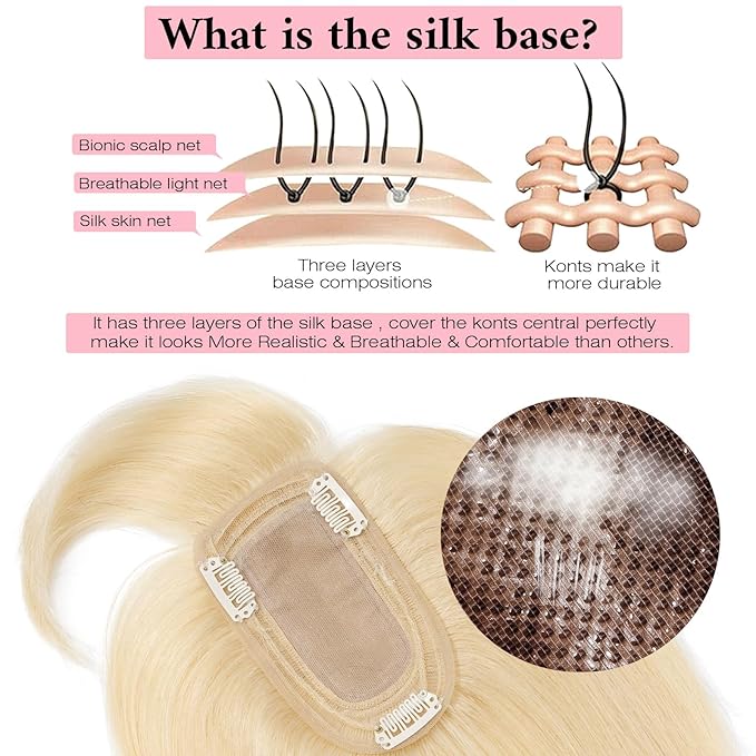SEGO 100% Real Human Hair Toppers, with Air Bangs, Silk Base 150% Density, Clip in Topper, 2.7肺5.1・ HairPieces for Women, with Thinning/Hair Loss Cover Gray