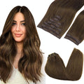 GOO GOO Clip in Hair Extensions Real Human Hair, Remy Human Hair Extensions Clip ins for Women, Natural Human Hair, 22inch 220g 9Pcs, #4A Chocolate Brown
