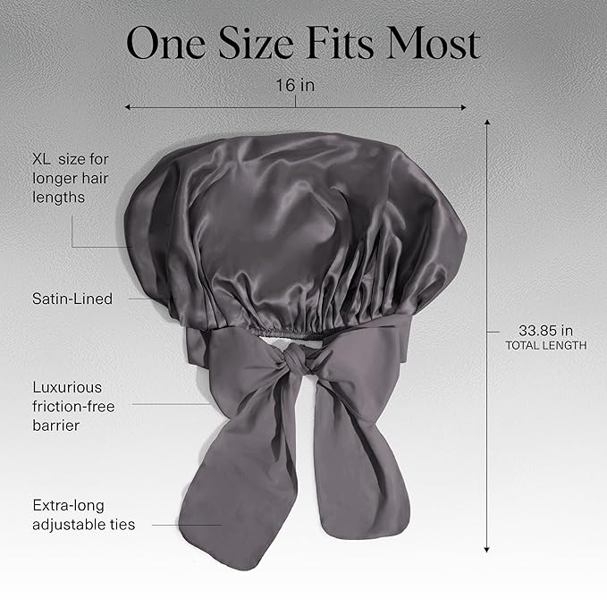 Kitsch XL Satin Bonnet for Sleeping - Softer Than Silk Hair Bonnet for Women - Secure Fit, Adjustable Night Cap for Curly & Textured Hair - Prevents Breakage, Tangles & Thinning - Charcoal