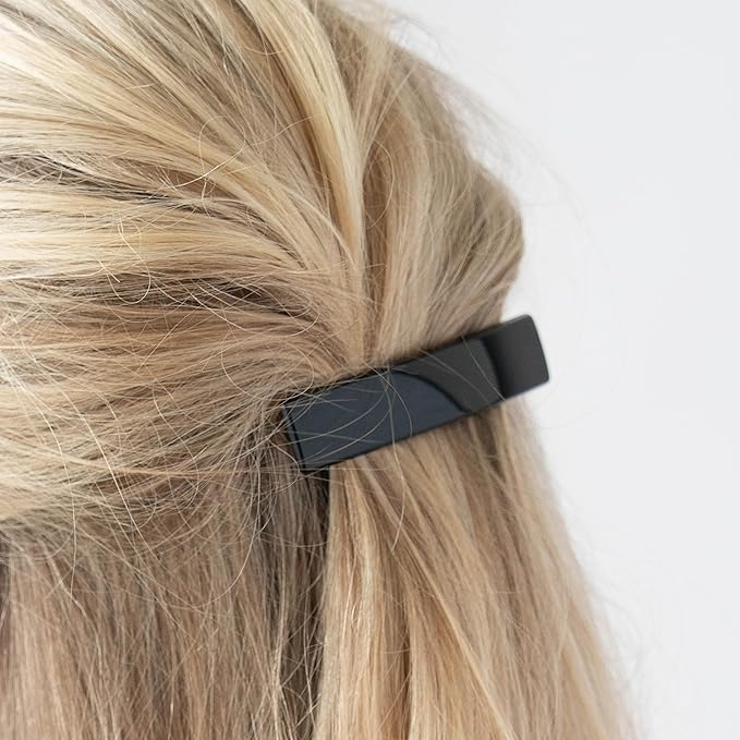 Black Hair Barrette for Thin Hair, Classic Rectangle French Barrette for Women, Lightweight and Comfortable, Strong Hold | France Luxe