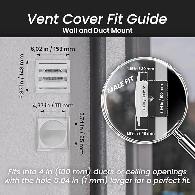 Repa Market 4 Inch Black Dryer Vent Hood/Duct Cover for Walls or Ducting/ABS Plastic Grille with Flaps & Insect Screen/Exhaust and Dryer Vent Covers for Indoor & Outdoor Use