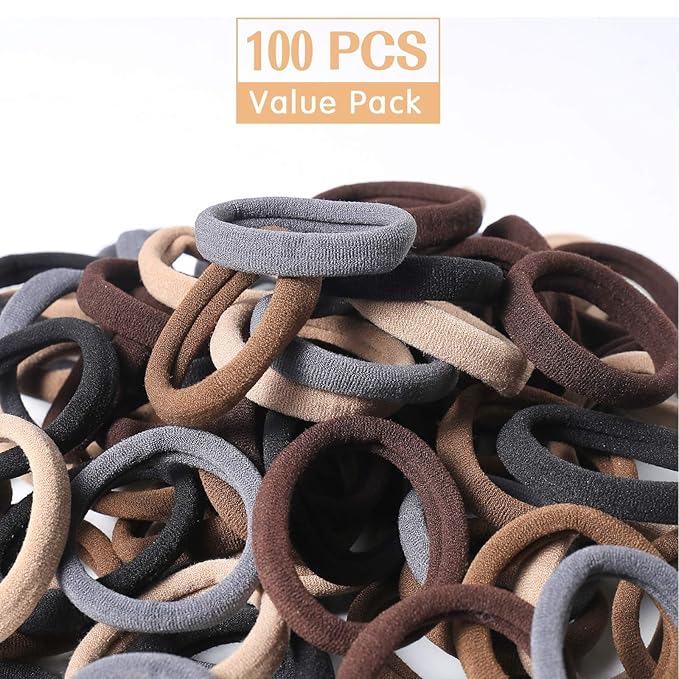 100 Pcs Thick Seamless Brown Hair Ties, Ponytail Holders Hair Accessories No Damage for Thick Hair Christmas Gift(Natural Colors)