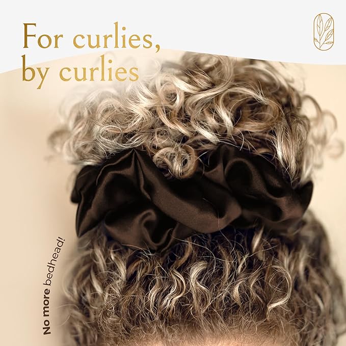 Silk Scrunchies for Women Ponytail Holders – Oversized Mulberry Silk Scrunchies – Extra Large No Damage Hair Ties for Curly, Thick, and Thin - Hair Accessories for Women – Espresso, XL By Curlfriend