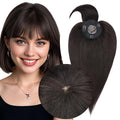 MY-LADY Human Hair Toppers for Women Real Human Hair with Bangs Thin 8.5 * 8.5CM Mono Base Clip in Remy Hairpieces Light Weight 12 Inch Natural Black