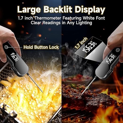 Instant Read Thermometer, 3in1 Touchscreen Food Thermometer, 180° Rotatable LED Display Digital Meat Thermometer