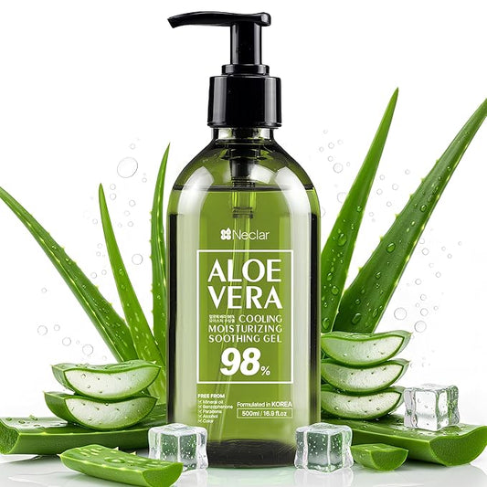 98% Aloe Vera Gel for Face, Skin and Hair - 16.9 oz / 500ml - Pure Aloe Vera Gel for Sunburn Relief - After Sun Care - Sun Burn Moisturizer
