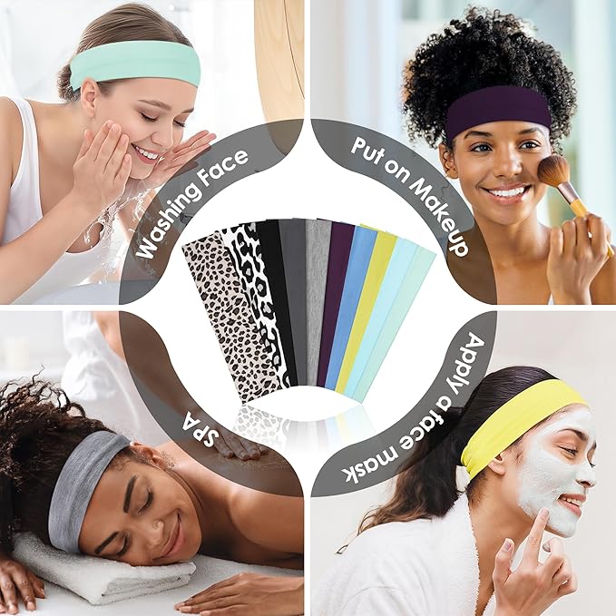10 PCS Headbands for Women - Fashion Non Slip Cotton Headbands for Women and Men Perfect for Sports and Outdoor Activities in Summer,Including Running, Yoga, Cycling, Gym Workouts