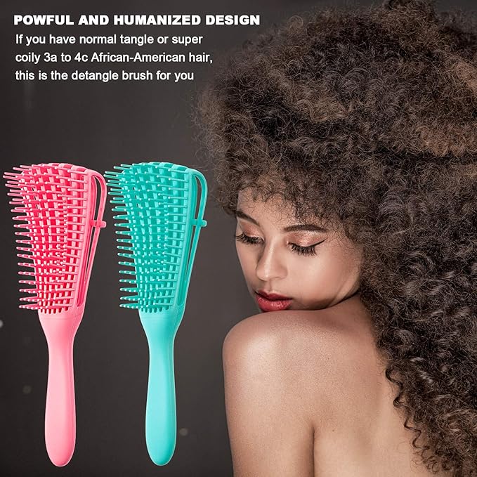 2 Pieces Detangling Brush for Afro America/African Hair Textured 3a to 4c Kinky Wavy/Curly/Coily/Wet/Dry/Oil/Thick/Long Hair, Knots Detangler Easy to Clean (Pink, Green)